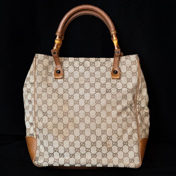 GUCCI GG Canvas Bamboo Tote Medium Large Vintage - Picture 1 of 16